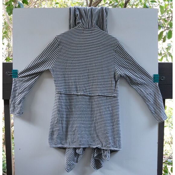 Max Studio Cardigan Women's Black White Open Front Long‎ Sleeve Hood Size M - Picture 5 of 5